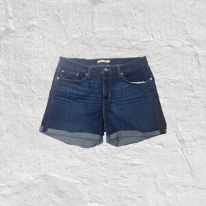 Levi's Mid Length Shorts Women's 33 Denim Blue Cuffed Dark Wash Comfy Casual